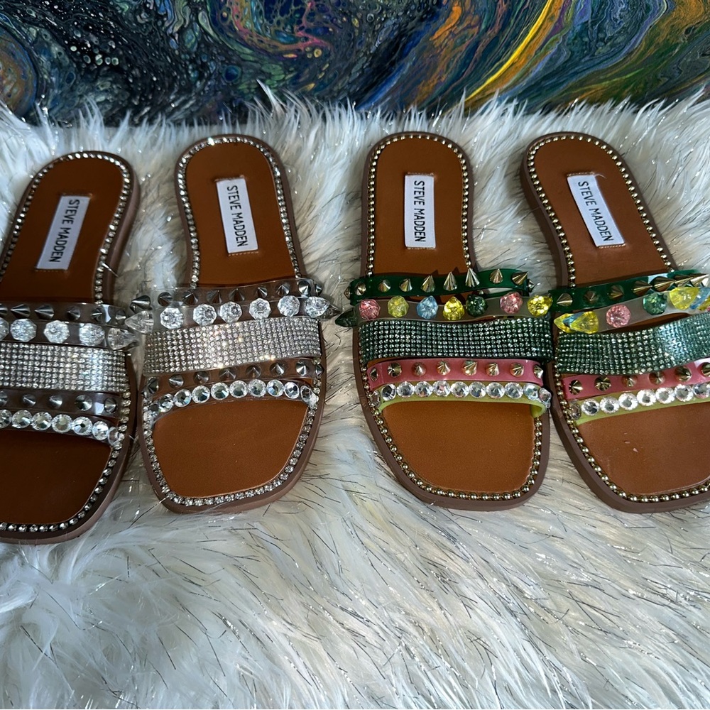 Steve Madden Crystal and Studded Slide Sandals - Multicolor